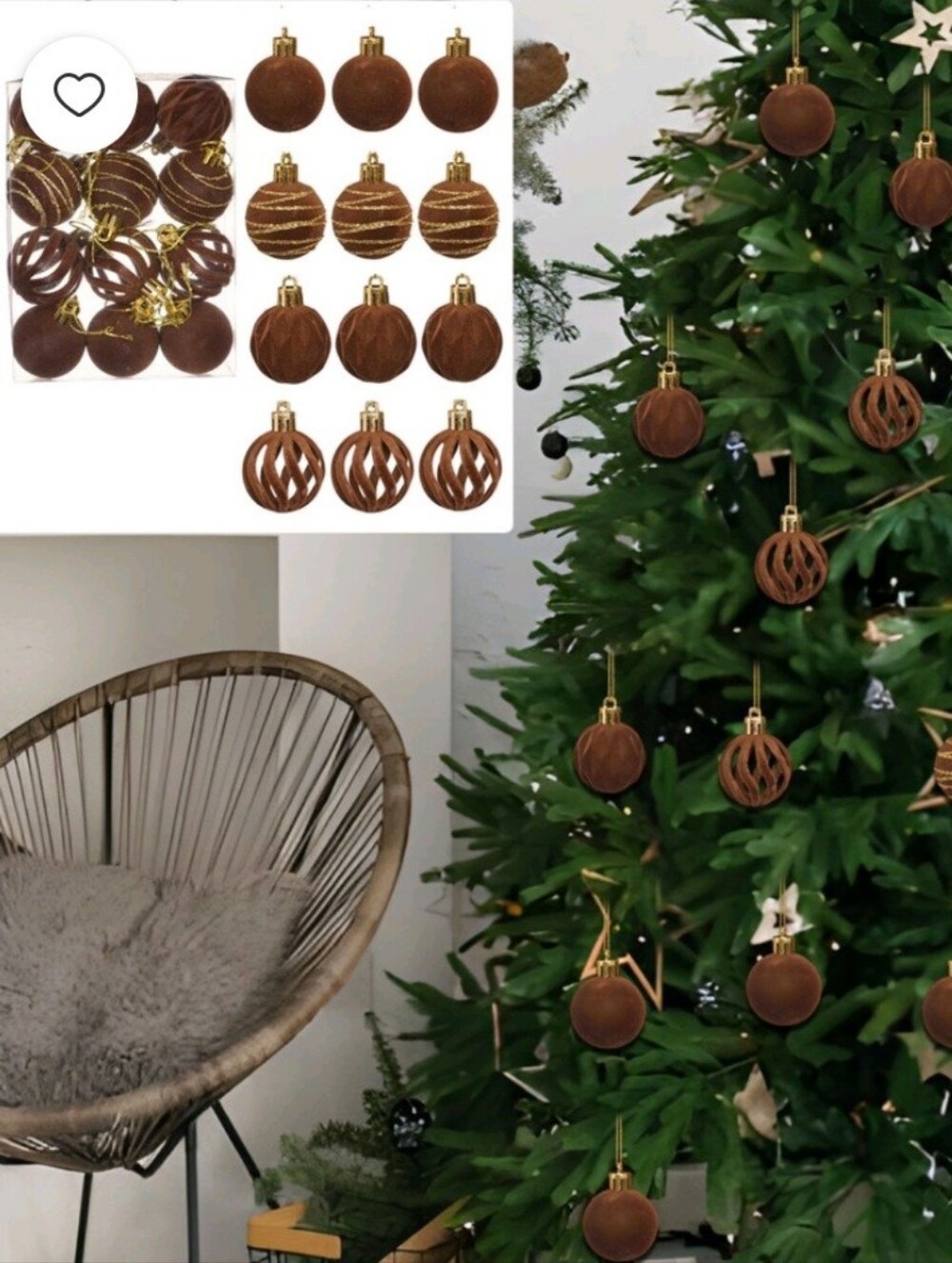 Brown Velvet Holiday Ornament Set -12 Pieces. NWT.